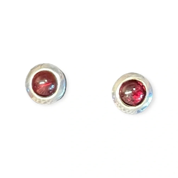 Magenta Garnet Cabochon Sterling Silver Post Earrings - Picture 4 of 6